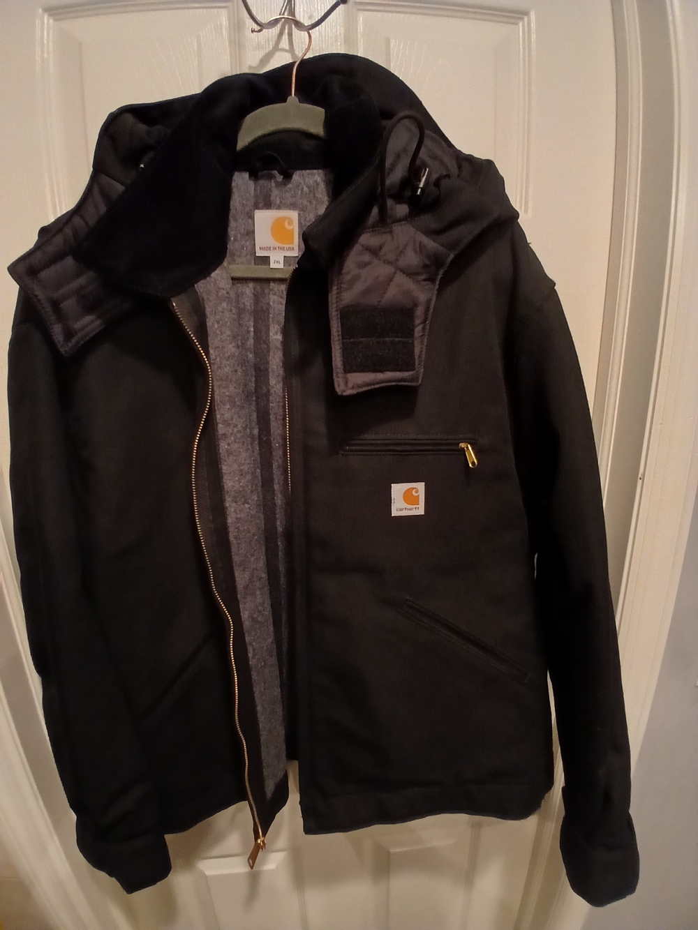 Carhartt Men's Black Work Jacket with Quilted Hood